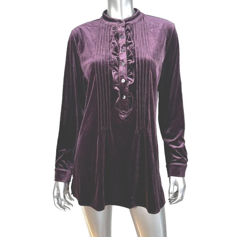 Appleseed Purple Velvet Ruffle Front Top M